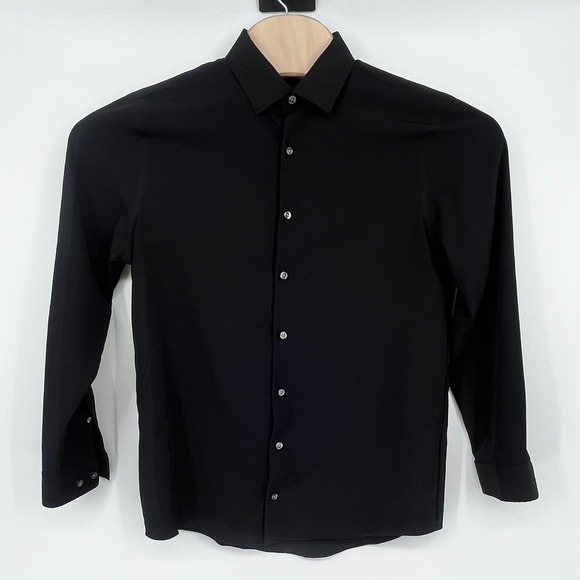 J. Ferrar Dress Shirt Mens Medium 15-15.5 Black Stretch Slim Fit Long Sleeve - Picture 2 of 10